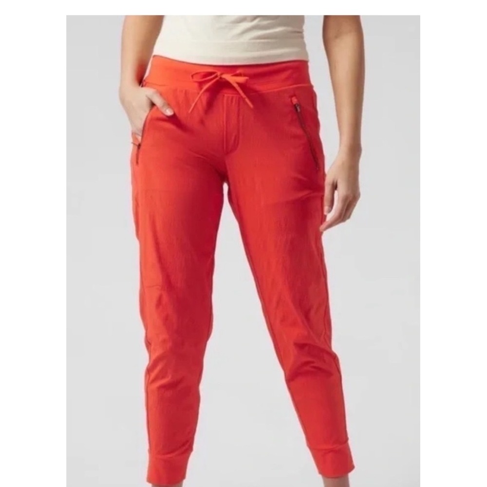 Athleta Trekkie North Jogger Pants Orange Zip Pockets Drawstring Waist Size 16